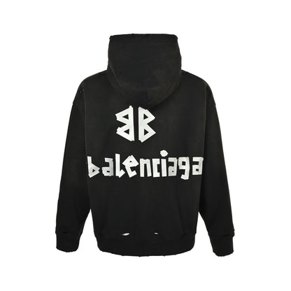 Balenciaga 25Fw three-dimensional tape pressed water washable hole hooded sweatshirt