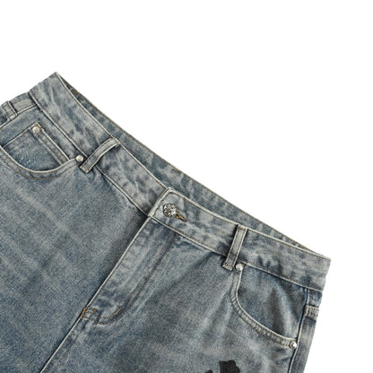 Chrome Hearts/Chrome Heart cross patch embroidered washed jeans