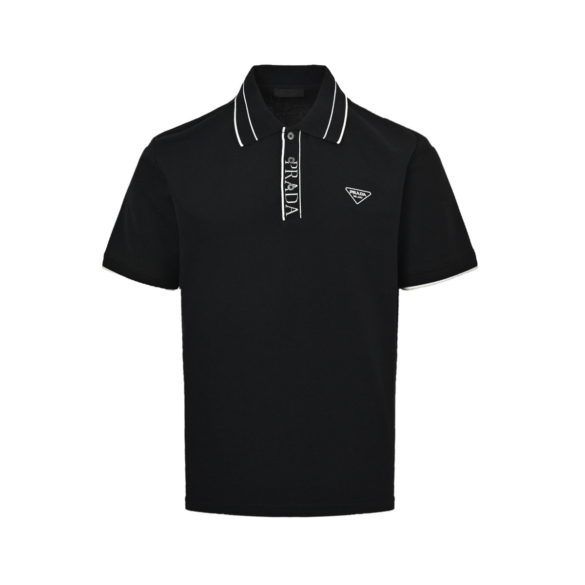 Prada 25ss placket threaded letter triangle logo embroidered Polo short sleeves