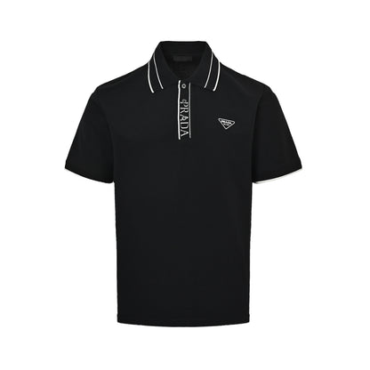 Prada 25ss placket threaded letter triangle logo embroidered Polo short sleeves