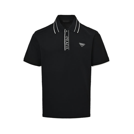 Prada 25ss placket threaded letter triangle logo embroidered Polo short sleeves
