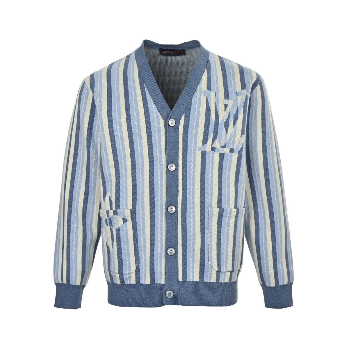 Louis Vuitton glacier blue and white striped knitted cardigan