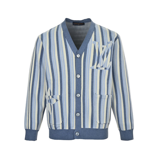 Louis Vuitton glacier blue and white striped knitted cardigan