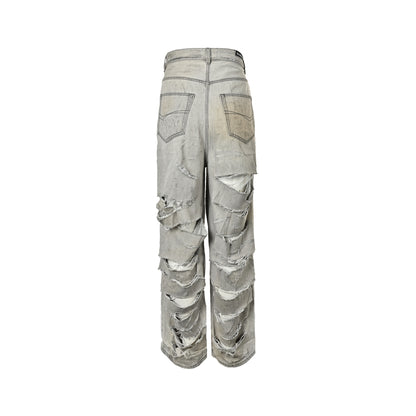 Balenciaga/Balanciaga 24FW white large destruction knife cut jeans