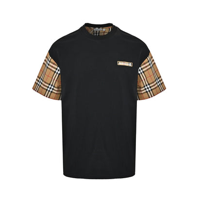Burberry plaid sleeves with embroidered logo short sleeves