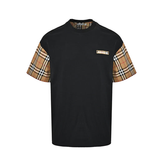 Burberry plaid sleeves with embroidered logo short sleeves