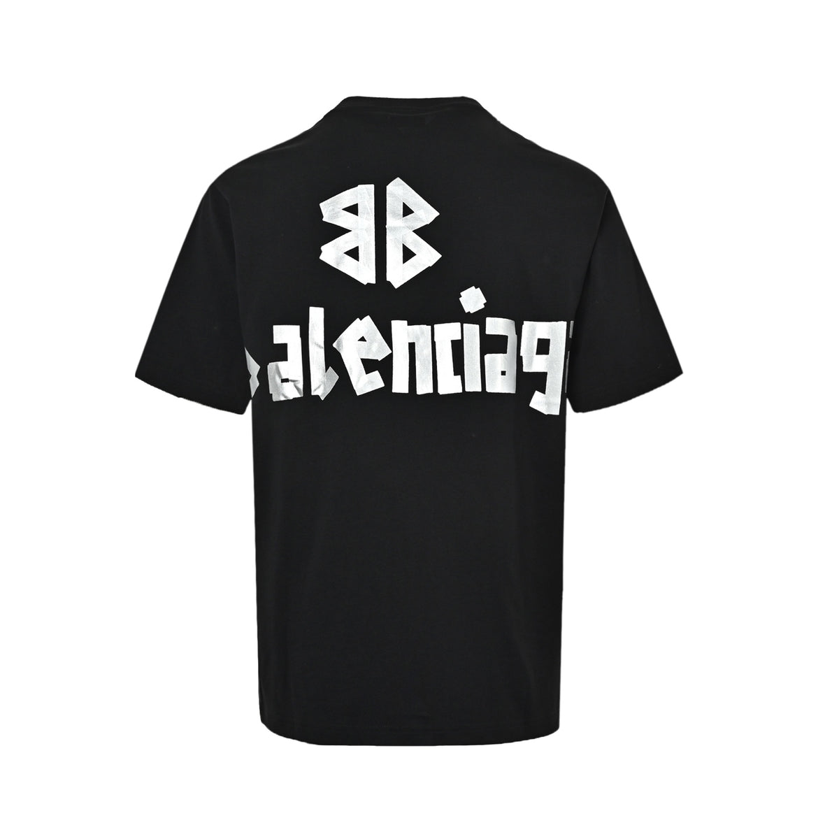 Balenciaga masking paper black and silver tape printed short sleeves