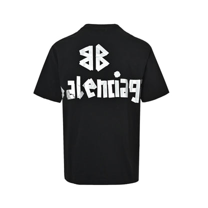 Balenciaga masking paper black and silver tape printed short sleeves