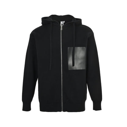 Loewe/Loewei leather pocket wool zipper hooded jacket