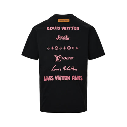 LouisVuitton/Louis Vuitton multi-layer logo pink letter short sleeves
