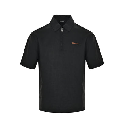 ZEGNA/ Zegna small label half zip linen solid color shirt style Polo short sleeves