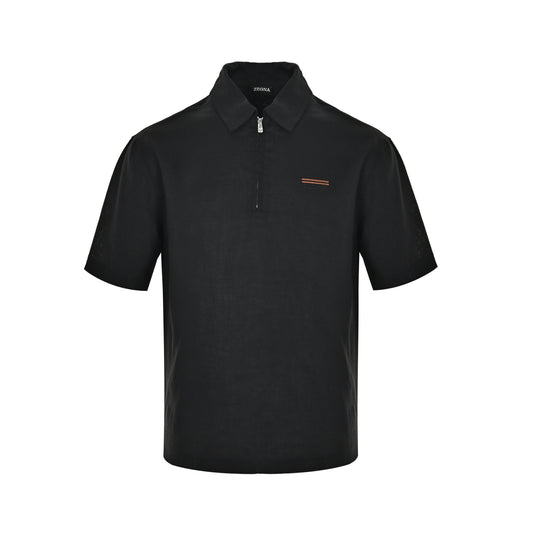 ZEGNA/ Zegna small label half zip linen solid color shirt style Polo short sleeves
