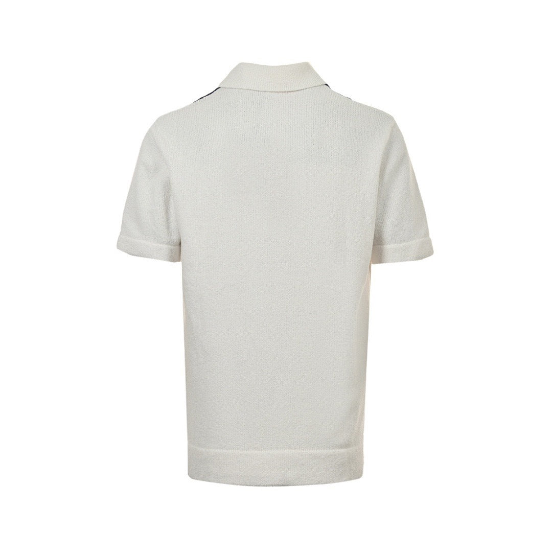 Gucci 24ss contrast striped stitching knitted Polo short sleeves