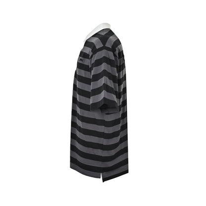 JUUNJ minimalist style striped patchwork embroidered logo lapel Polo short sleeves