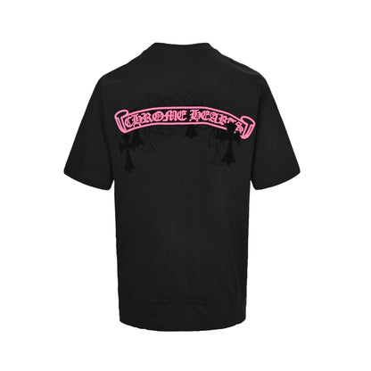 Chrome Hearts/Chrome Heart 26ss flocked cross laminated scroll printed short sleeves