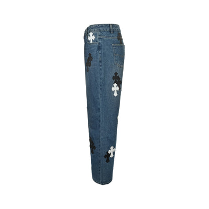 Chrome Hearts/Chrome Heart cross patch embroidered washed jeans
