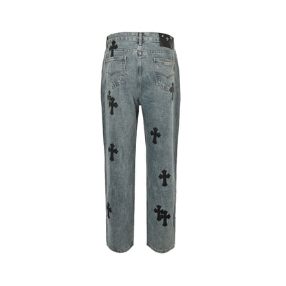 Chrome Hearts/Chrome Heart cross patch embroidered washed jeans