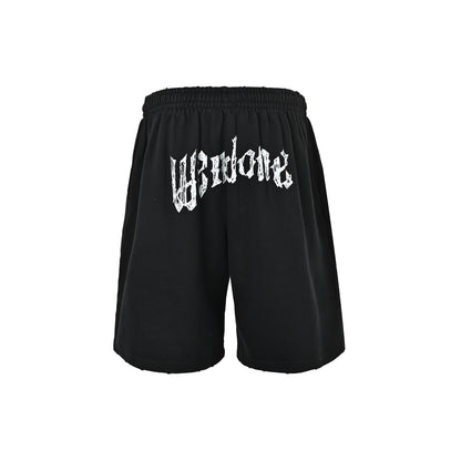 We11 Done gothic lettering printed loose shorts