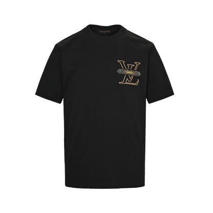 Louis Vuitton 25ss chest letter printed presbyopic leather short sleeves