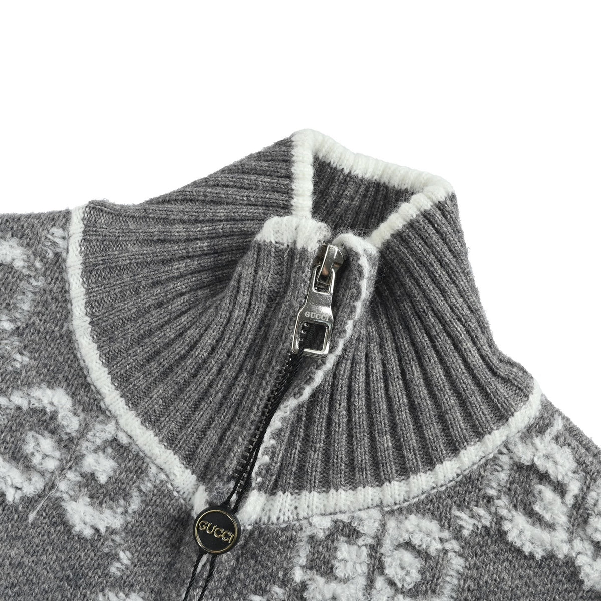 Gucci 25ss all-over jacquard logo zipper cardigan sweater