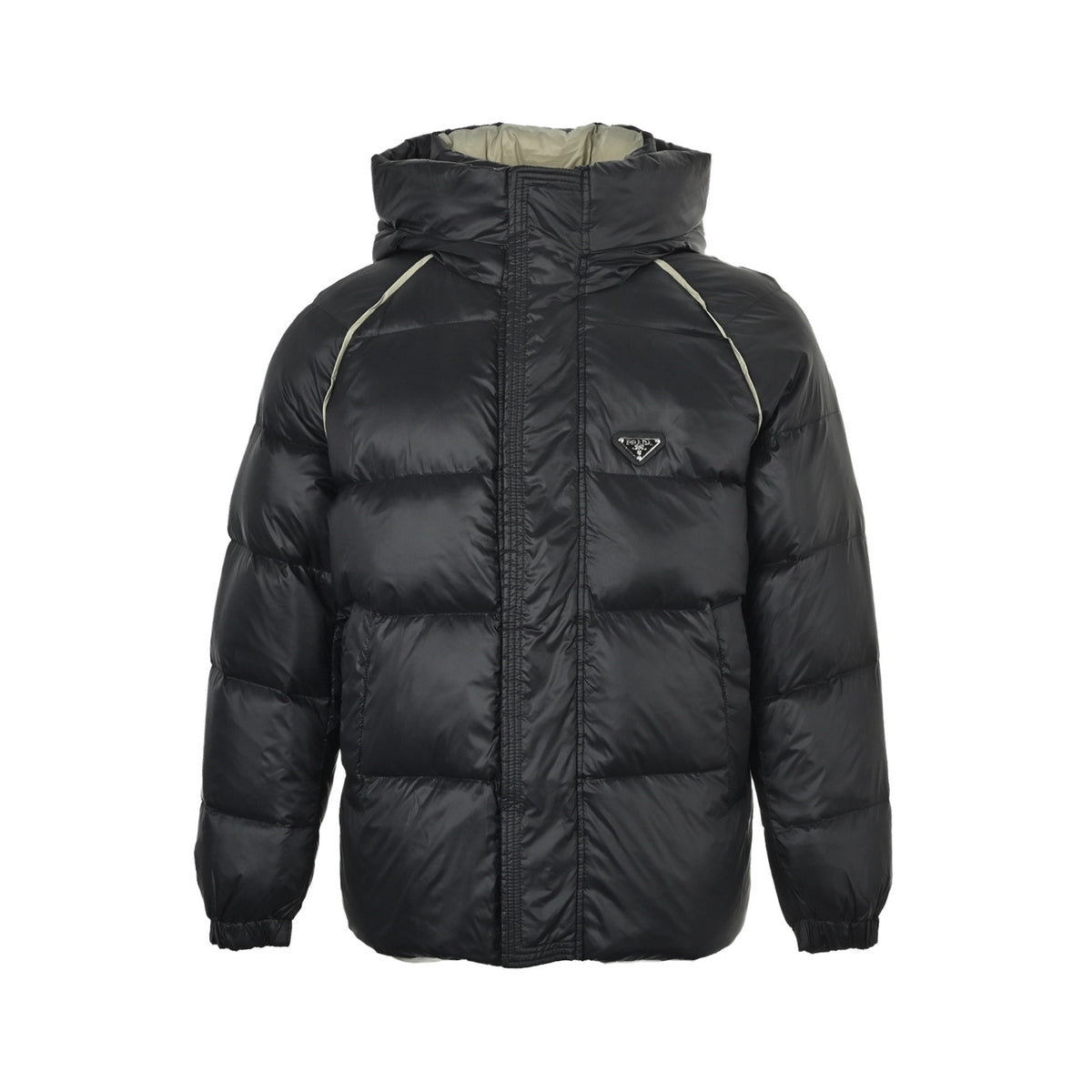 Prada metal triangle logo hooded down jacket