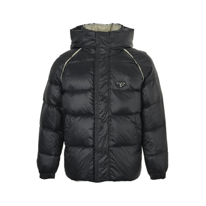 Prada metal triangle logo hooded down jacket