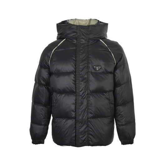Prada metal triangle logo hooded down jacket