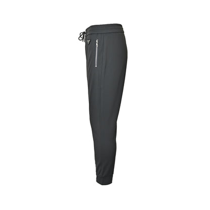 Prada triangle logo red tape trousers