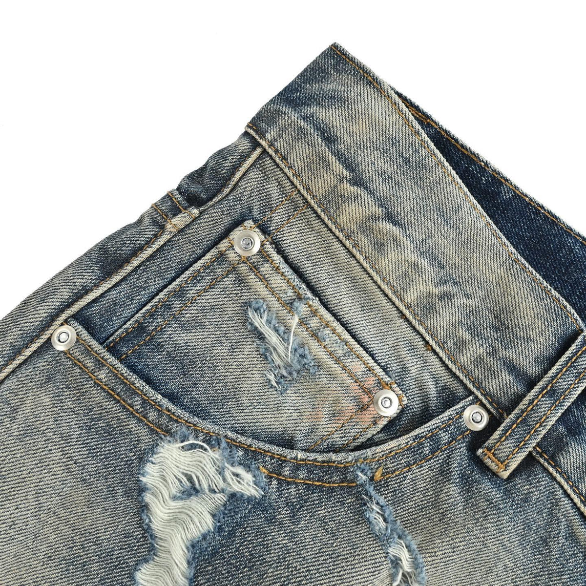 Ancellm25ss heavy duty washed damaged jeans