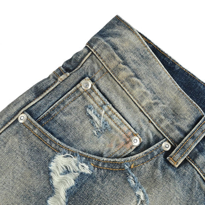 Ancellm25ss heavy duty washed damaged jeans