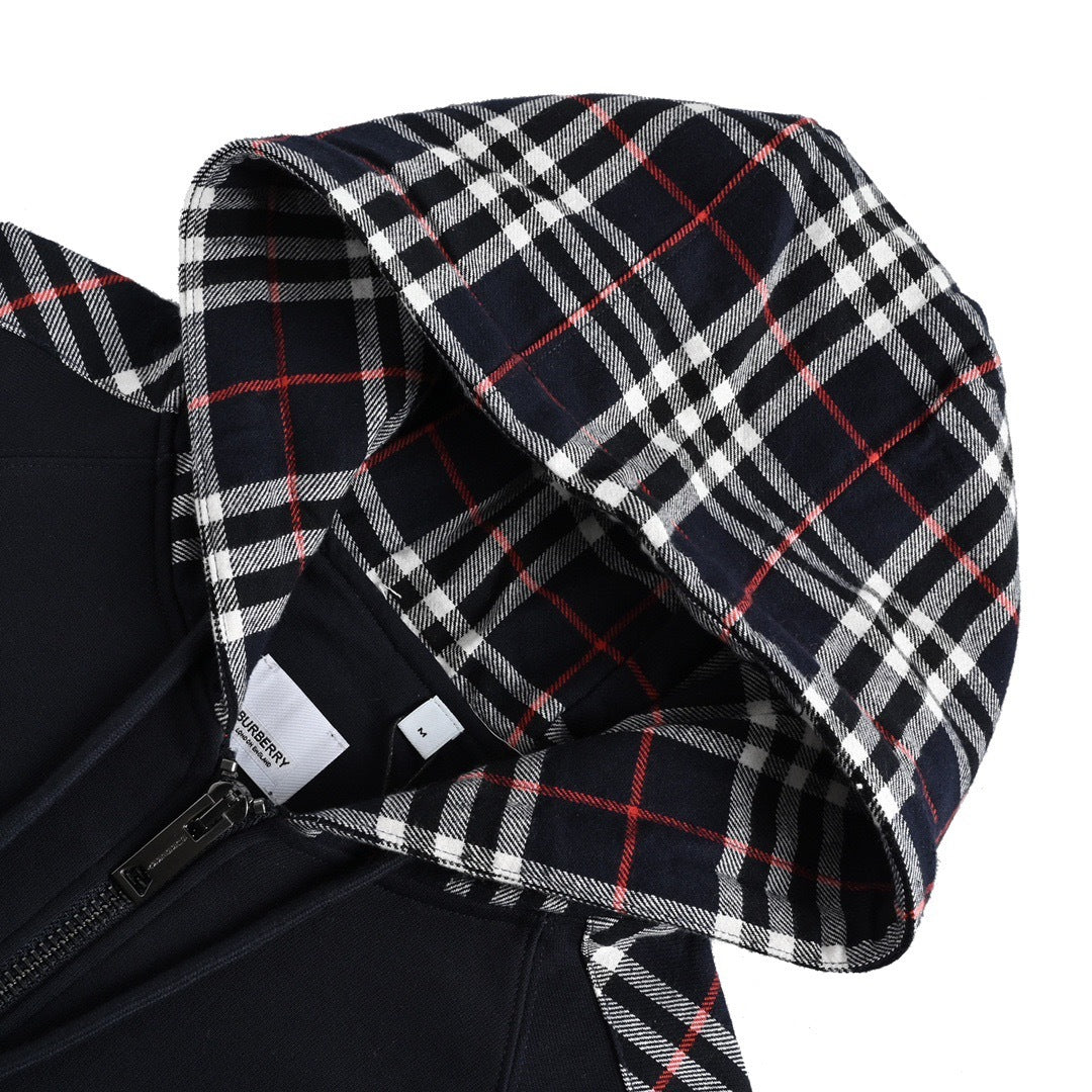 Burberry 20Fw embroidered TB plaid splicing zipper sweatshirt jacket
