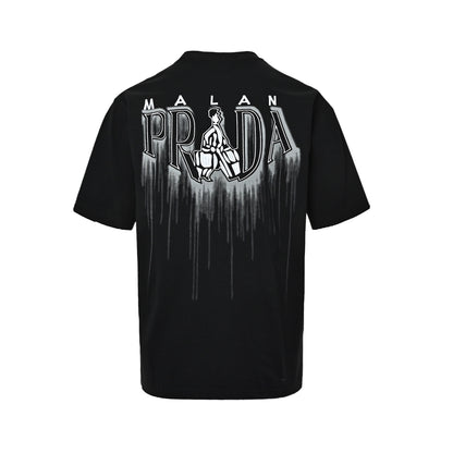Prada villain and back patch splash ink embroidered short sleeves