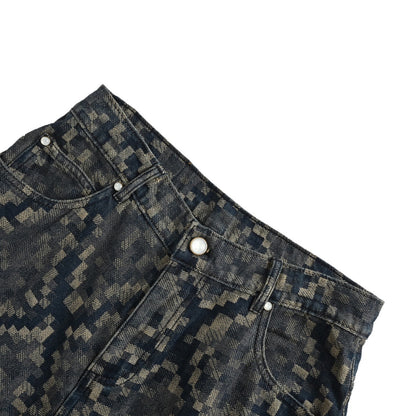 Louis Vuitton 25ss snake pattern mosaic denim shorts