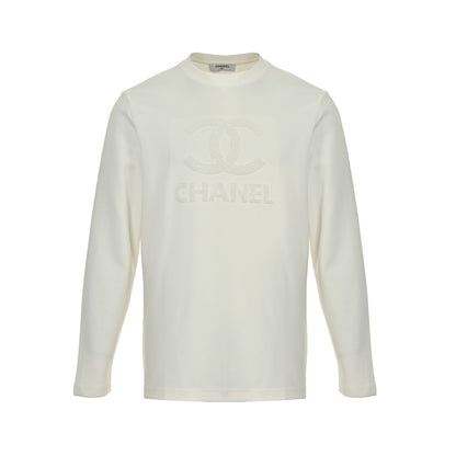 Chanel 25Fw dark pattern double C large logo three-dimensional embroidery long-sleeved T-shirt