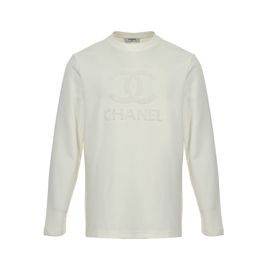 Chanel 25Fw dark pattern double C large logo three-dimensional embroidery long-sleeved T-shirt