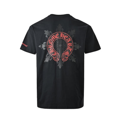 CHROME HEARTS/Chrome Heart Cross Flower Print Short Sleeve Black