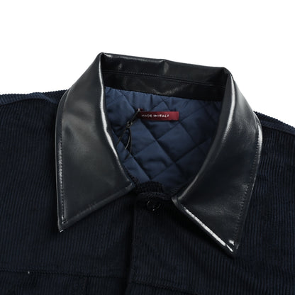 Gucci embroidered leather collar three-pocket velvet corduroy jacket