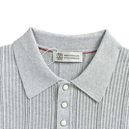 BRUNELLO CUCINELLI BC Pearl Button British Thread Knitted Polo Short Sleeve
