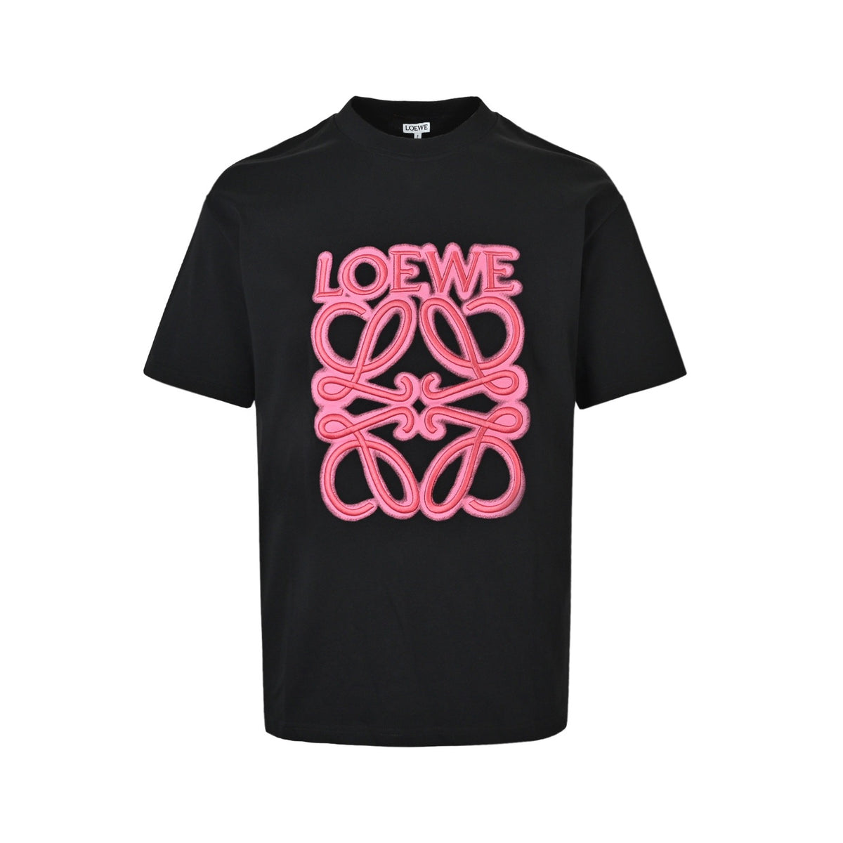 Loewe/Luo Yiwei fluorescent pink embroidered letter logo short sleeves