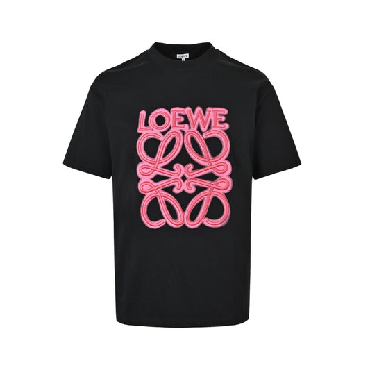 Loewe/Luo Yiwei fluorescent pink embroidered letter logo short sleeves