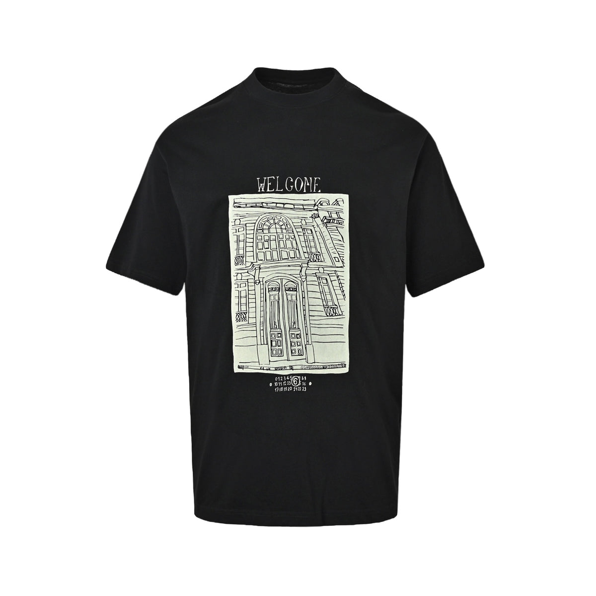 Maison Margiela retro architectural hand-painted printed round neck short sleeves