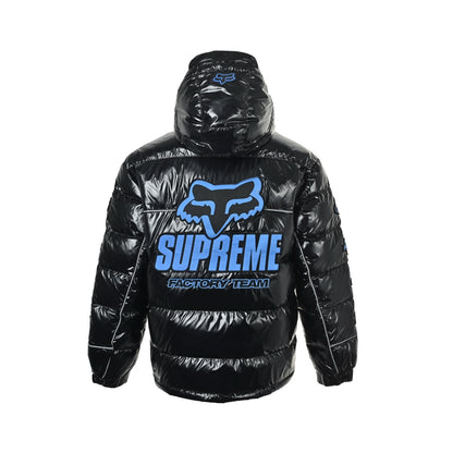 Supreme co-branded patch logo hooded down jacket
