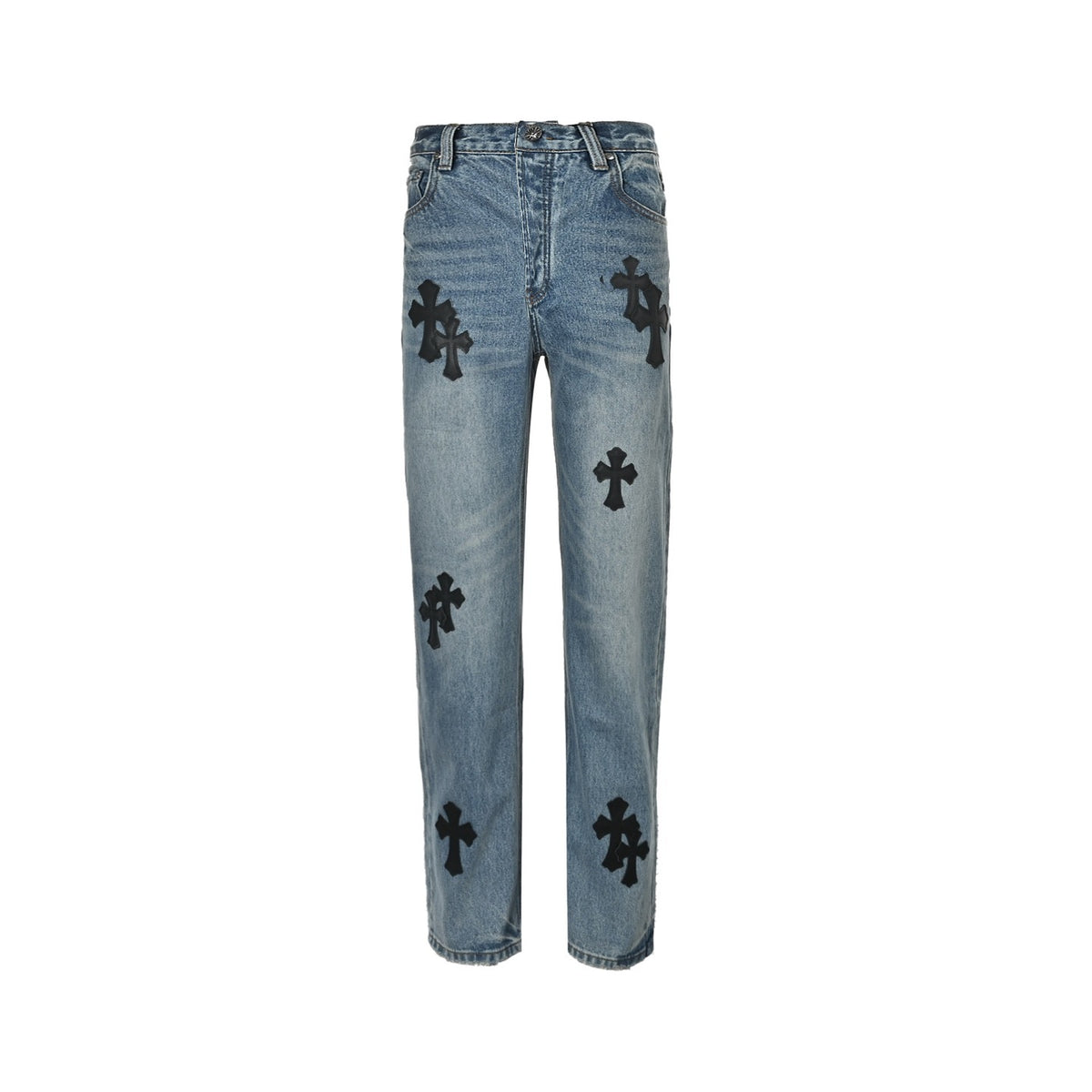 Chrome Hearts/Chrome Heart black leather cross logo jeans