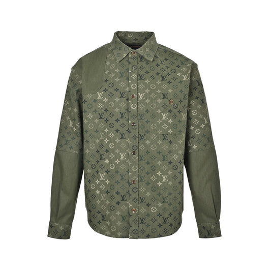 Louis Vuitton green all-over printed work shirt jacket