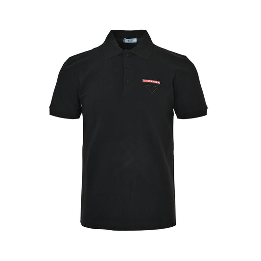Prada red trim triangle logo Polo short sleeves