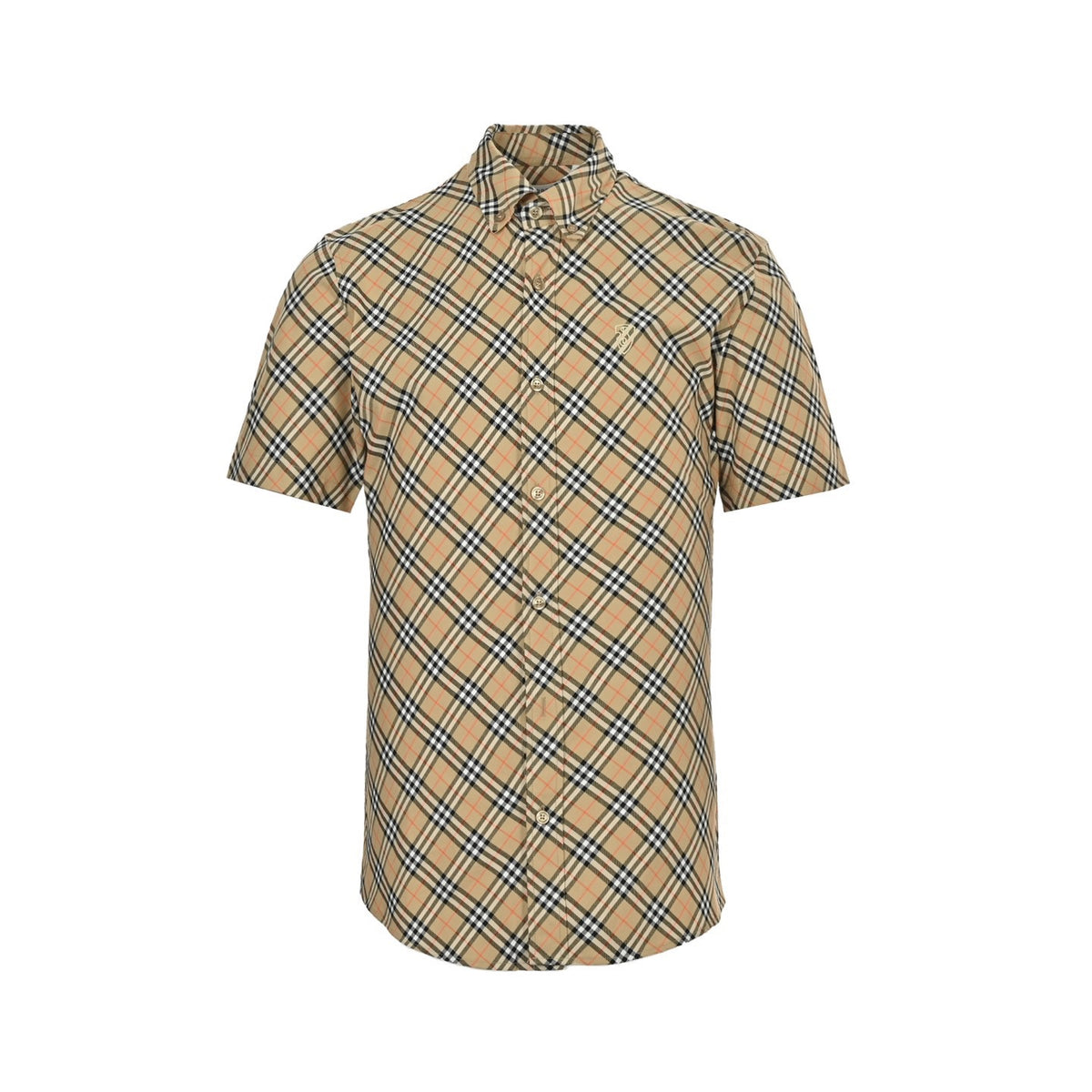 Burberry 25ss shield embroidered diagonal plaid short-sleeved shirt