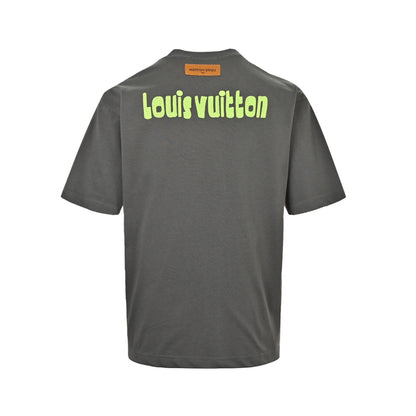 Louis Vuitton 26ss fluorescent green embroidered letter short sleeves