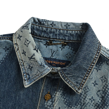 Louis Vuitton pixel stitching denim short-sleeved shirt