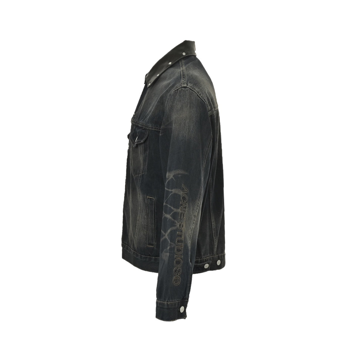 Acne Studios 25Fw embroidered monogram logo leather collar washed denim jacket