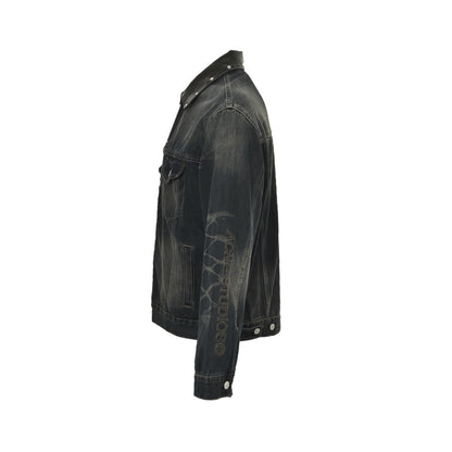 Acne Studios 25Fw embroidered monogram logo leather collar washed denim jacket